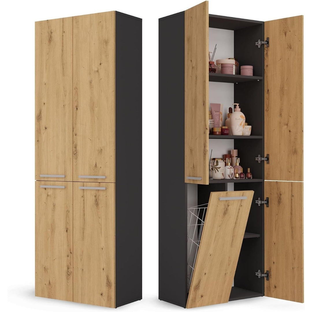 Pour un interieur harmonieux, armoire avec portes, aux lignes contemporaines en finition blanc et chene