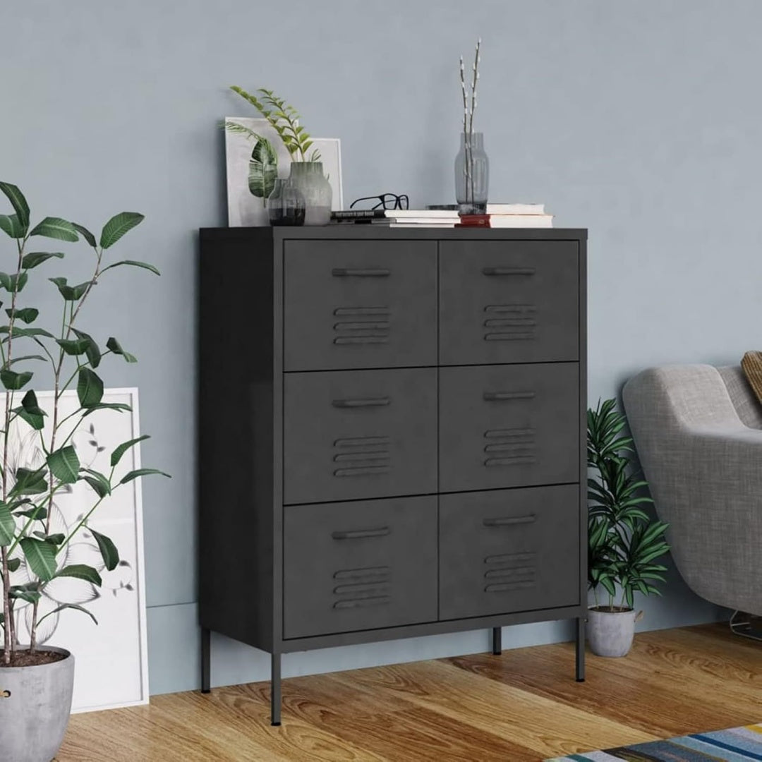 Une touche de caractere, buffet avec tiroirs, avec portes dans un ton vert et anthracite
