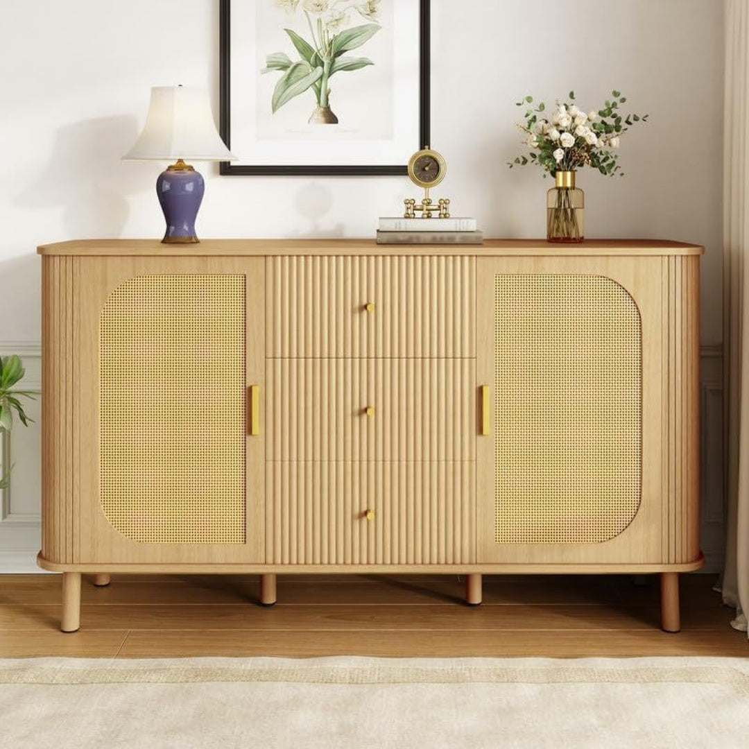 Le charme du rangement avec ce buffet avec tiroirs, avec portes, coloris naturel et bois naturel