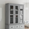 Un espace mieux organise grace a ce buffet avec tiroirs, avec portes, finition gris et naturel