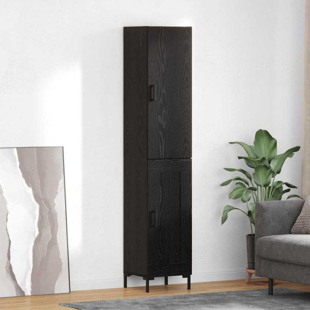 Le charme du rangement avec ce buffet avec portes, avec etageres, coloris noir et chene