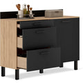 Une touche de caractere, buffet avec tiroirs, avec portes dans un ton noir et bois naturel