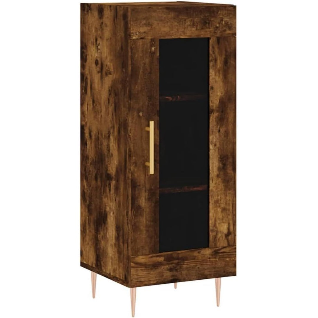 Un espace mieux organise grace a ce buffet avec portes, avec elements vitres, finition chene et bois naturel
