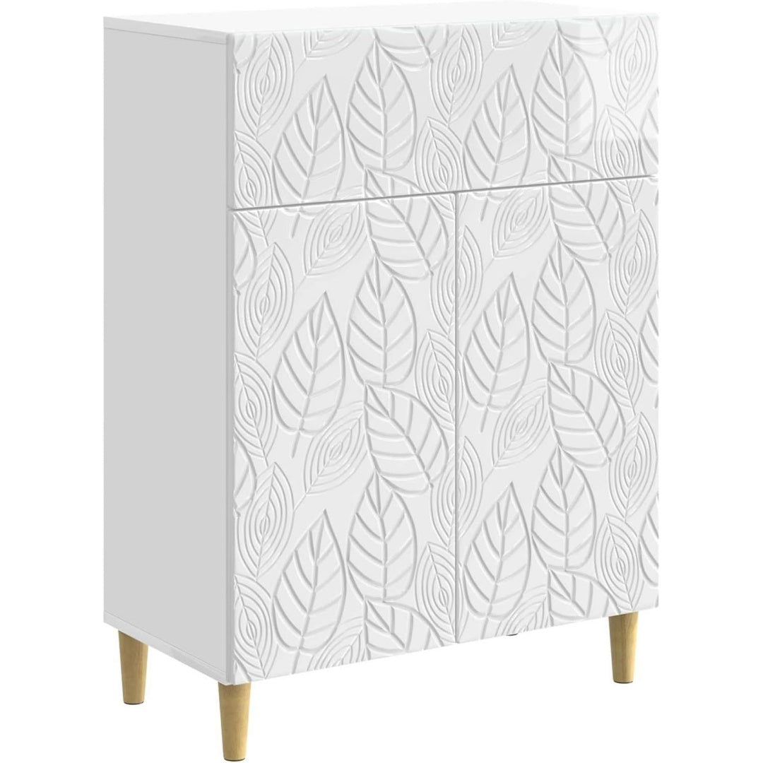 Une silhouette equilibree pour ce buffet avec tiroirs, avec portes, teinte blanc et marron