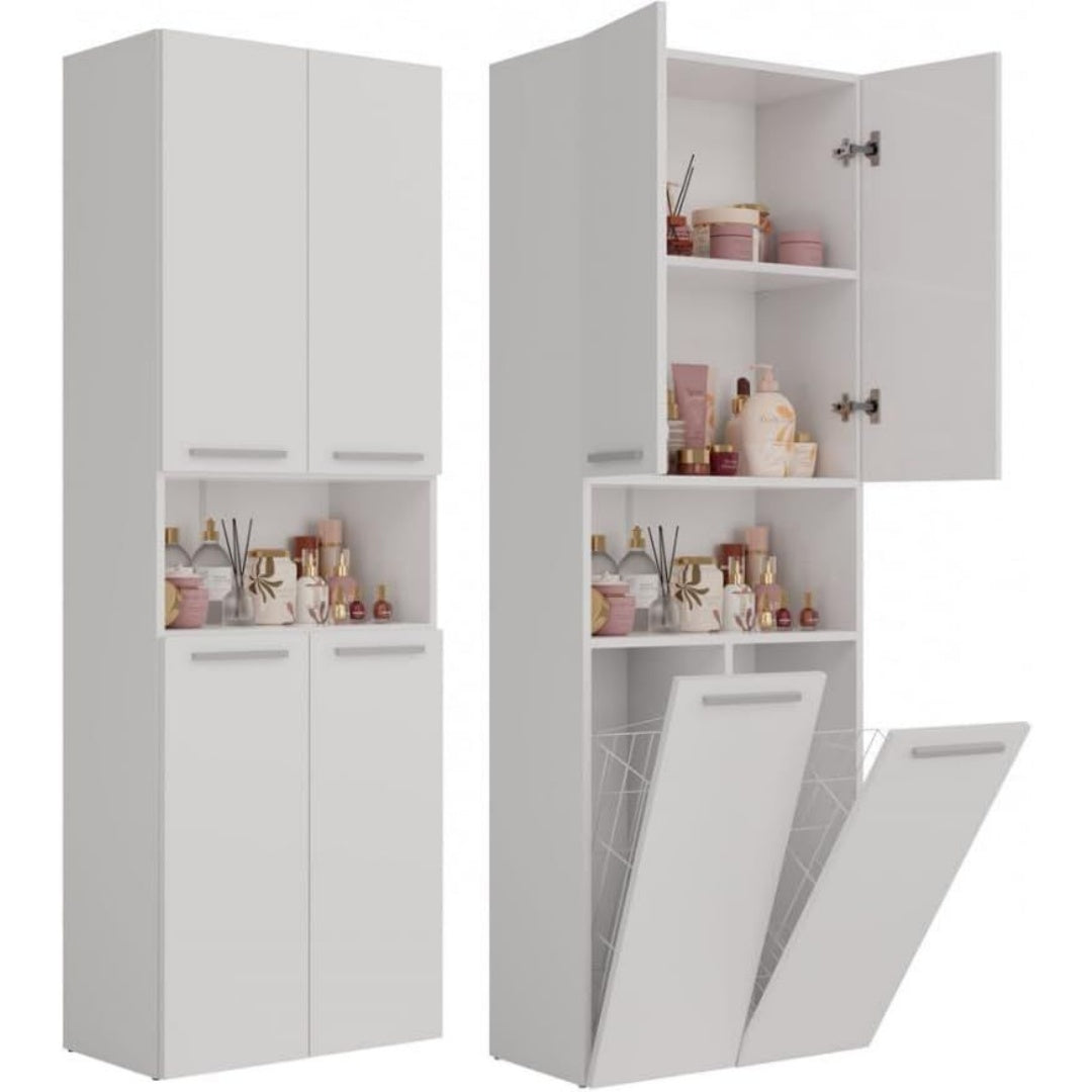 Le charme du rangement avec ce bibliotheque avec portes, avec etageres, coloris blanc