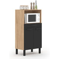 Une silhouette equilibree pour ce buffet avec tiroirs, avec portes, teinte noir et bois naturel