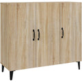 Une silhouette equilibree pour ce buffet a l'aspect bois, au style industriel, teinte chene et bois naturel