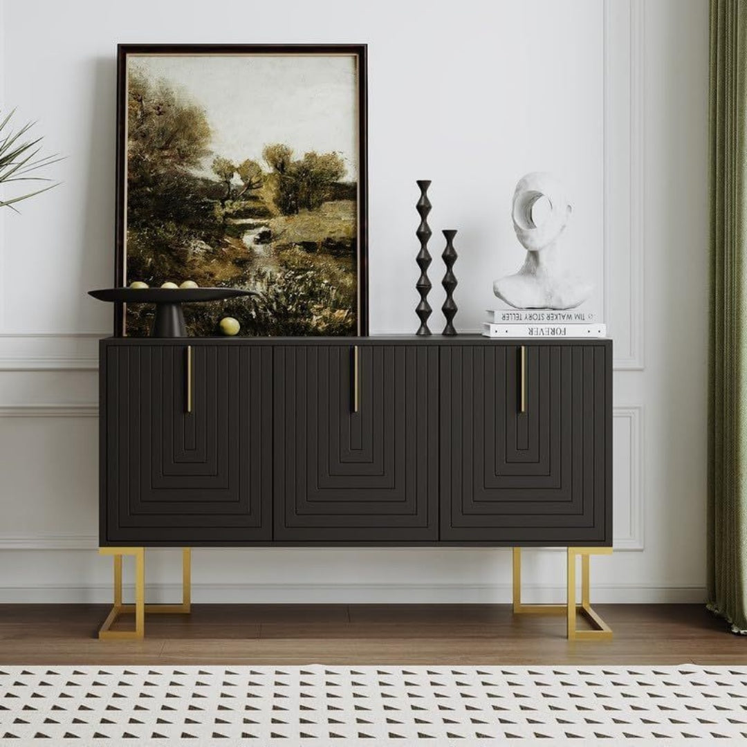 Pour un interieur harmonieux, buffet avec portes, avec etageres en finition noir