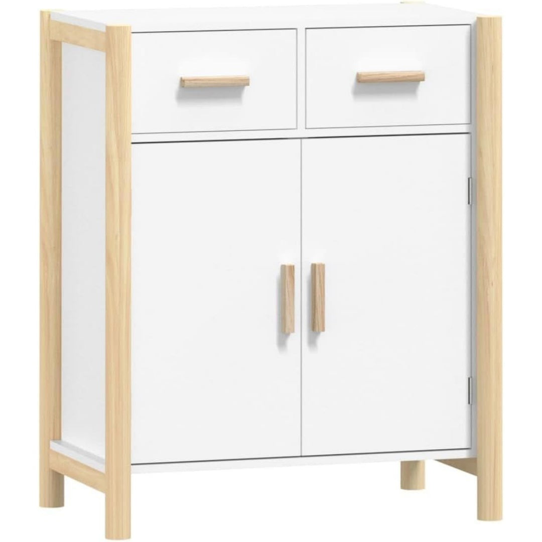 Une touche de caractere, buffet a l'aspect bois dans un ton blanc et bois naturel