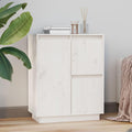 Pour un interieur harmonieux, buffet avec portes, avec etageres en finition blanc et bois naturel