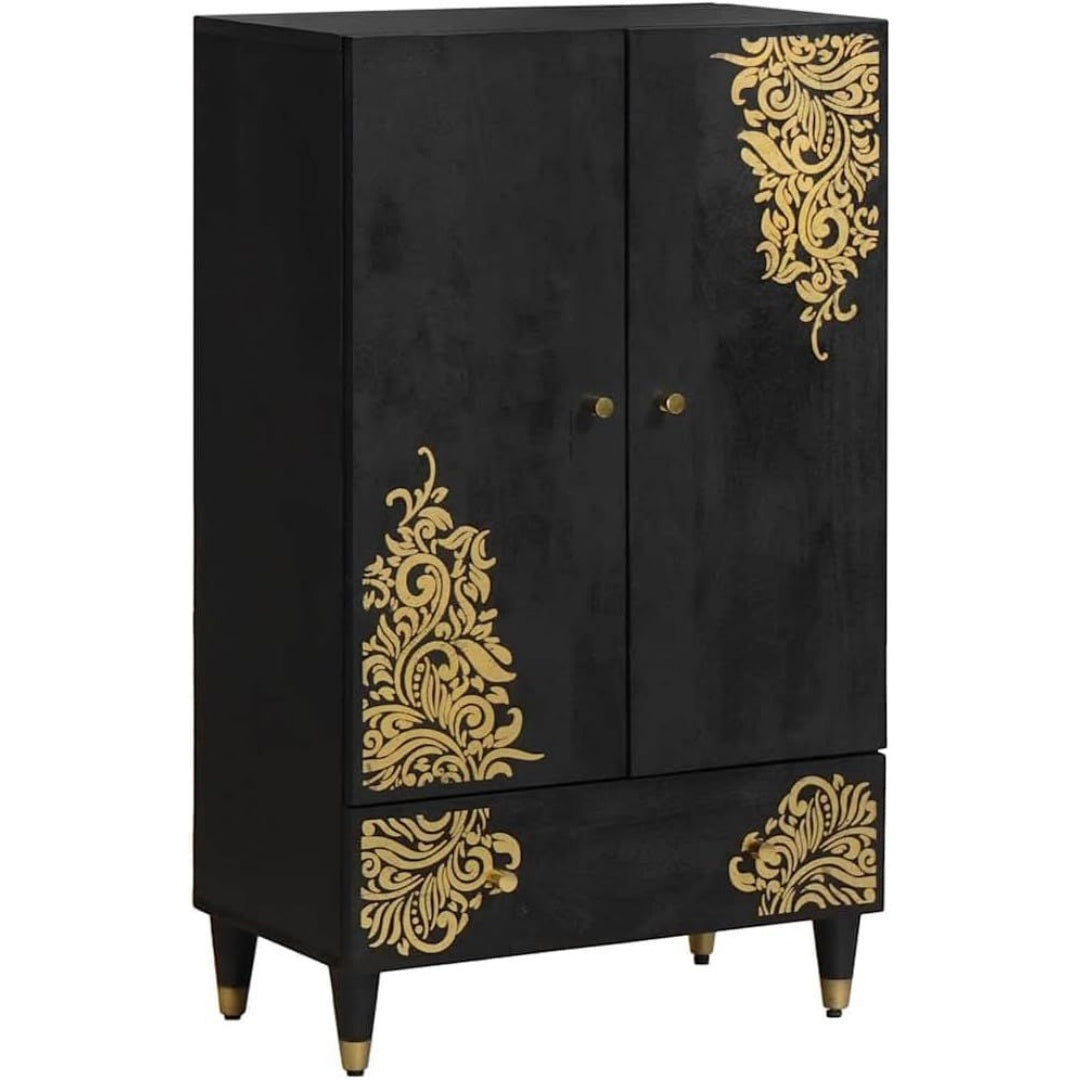 Un espace mieux organise grace a ce armoire avec portes, a l'aspect bois, finition noir et bois naturel