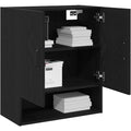 Une silhouette equilibree pour ce bibliotheque avec portes, avec etageres, teinte noir et chene