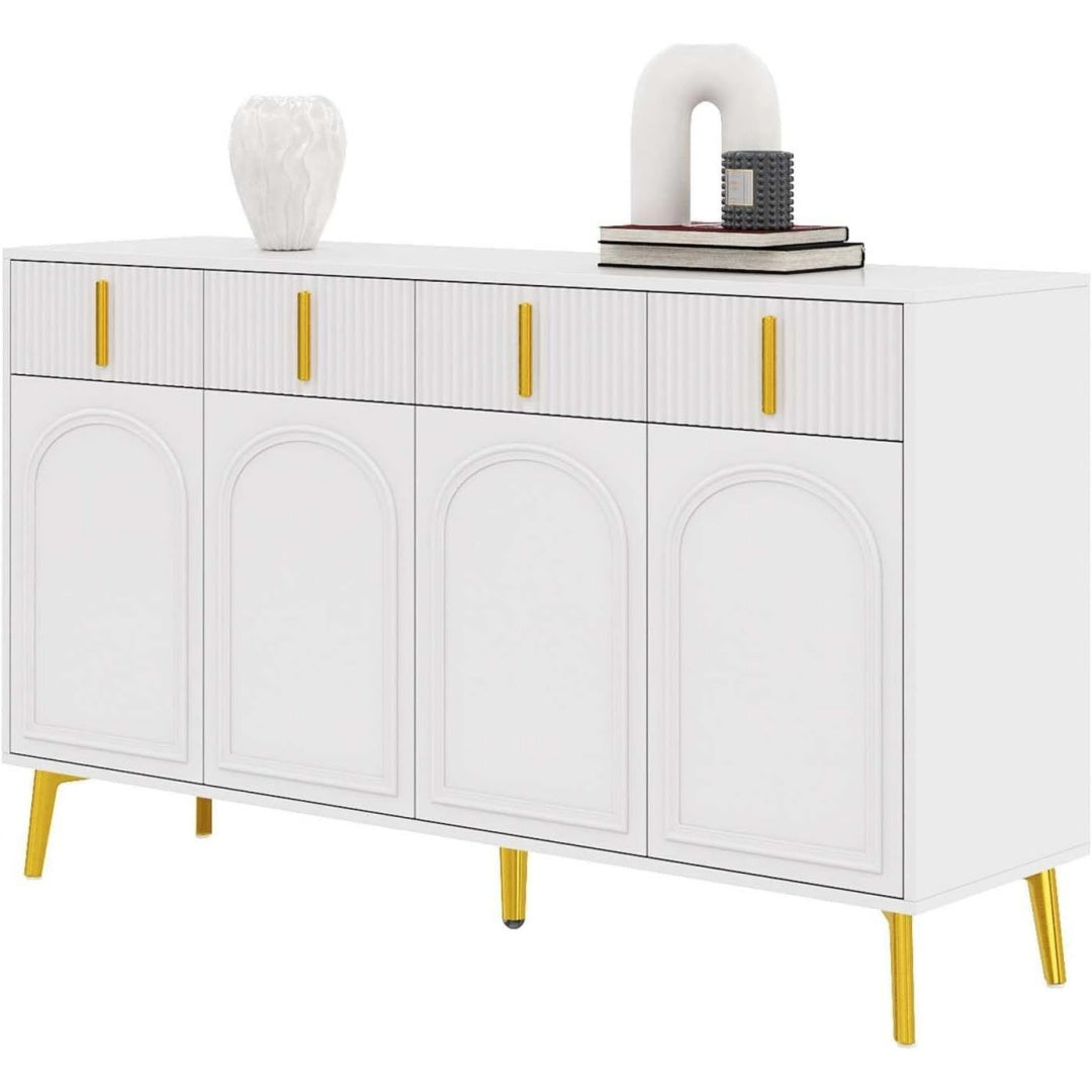 Le charme du rangement avec ce buffet avec tiroirs, avec portes, coloris blanc et noir