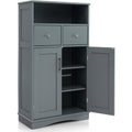 Un espace mieux organise grace a ce commode avec tiroirs, avec portes, finition blanc et gris