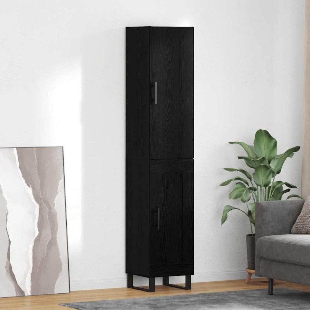 Un espace mieux organise grace a ce commode avec tiroirs, avec portes, finition noir et chene