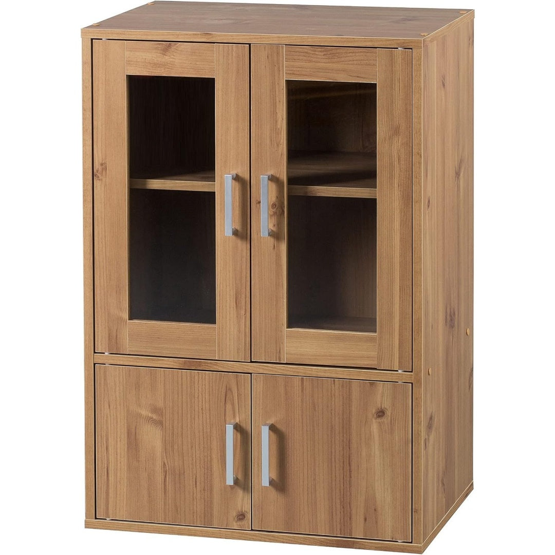 Une touche de caractere, buffet avec portes, avec etageres dans un ton marron et bois naturel