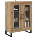 Une silhouette equilibree pour ce buffet avec portes, avec etageres, teinte chene et bois naturel