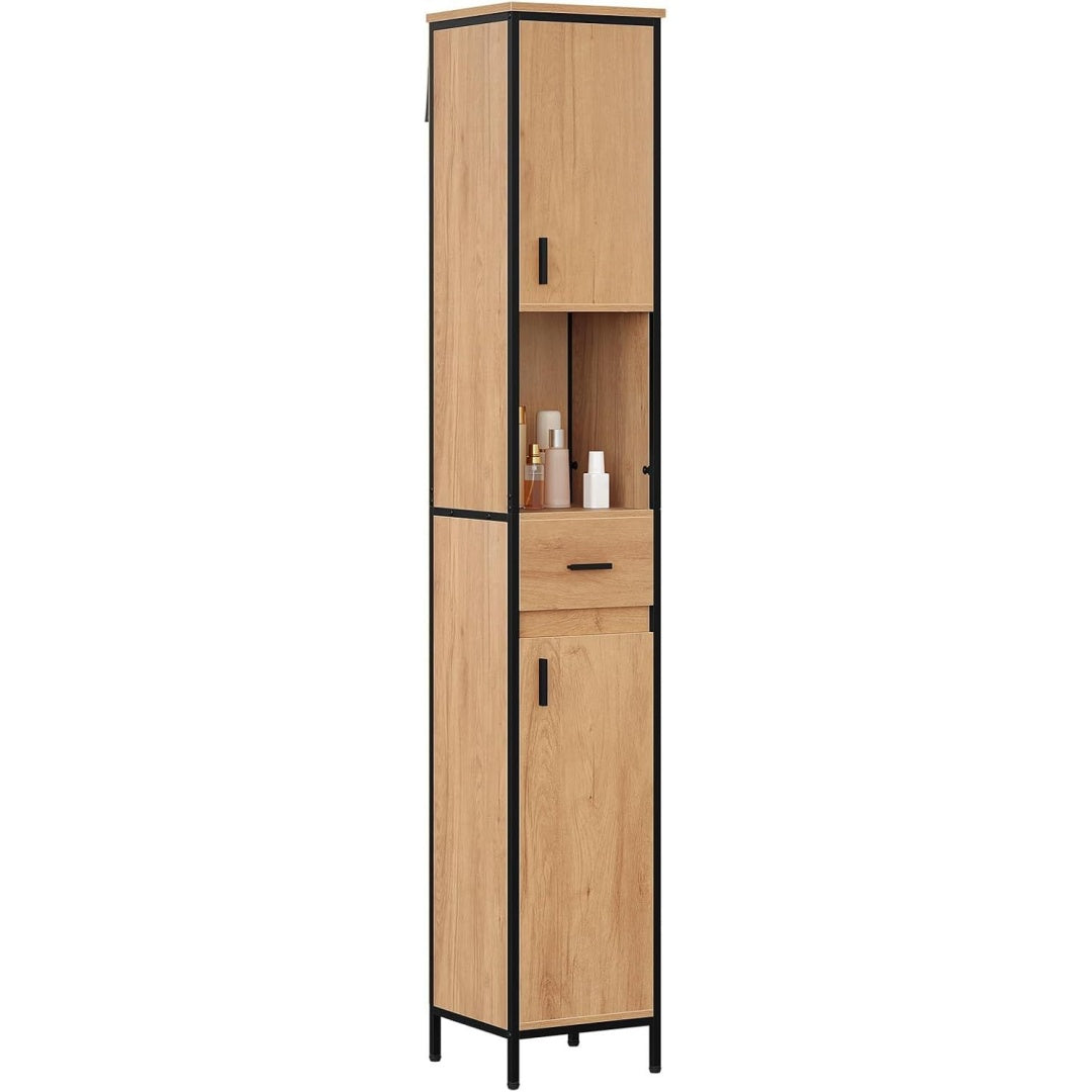 Une silhouette equilibree pour ce buffet avec tiroirs, avec portes, teinte noir et chene