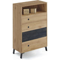 Un espace mieux organise grace a ce commode aux lignes soignees, finition chene et dore