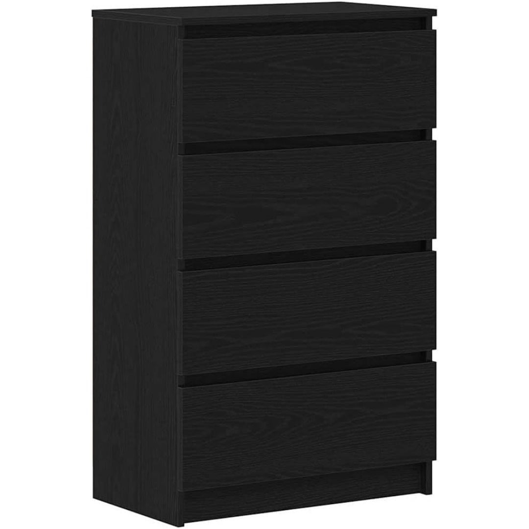 Une silhouette equilibree pour ce buffet avec portes, a l'aspect bois, teinte noir et chene