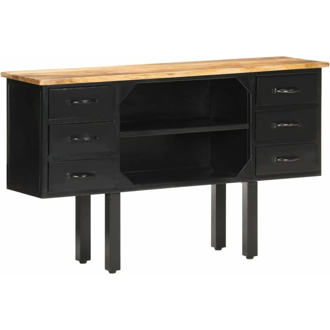 Une silhouette equilibree pour ce buffet avec tiroirs, a l'aspect bois, teinte bois naturel