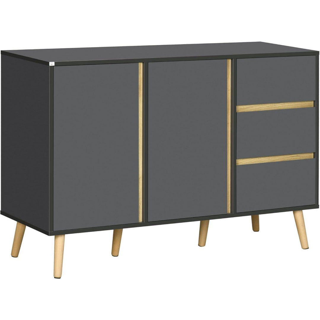 Pour un interieur harmonieux, buffet avec tiroirs, avec portes en finition gris et naturel