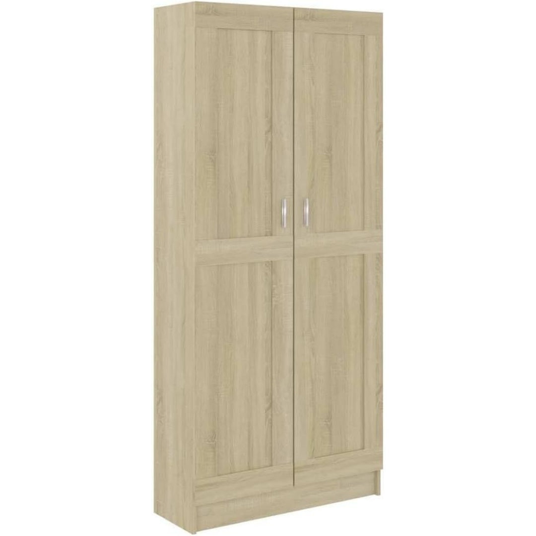 Pour un interieur harmonieux, bibliotheque avec portes, avec etageres en finition chene et bois naturel