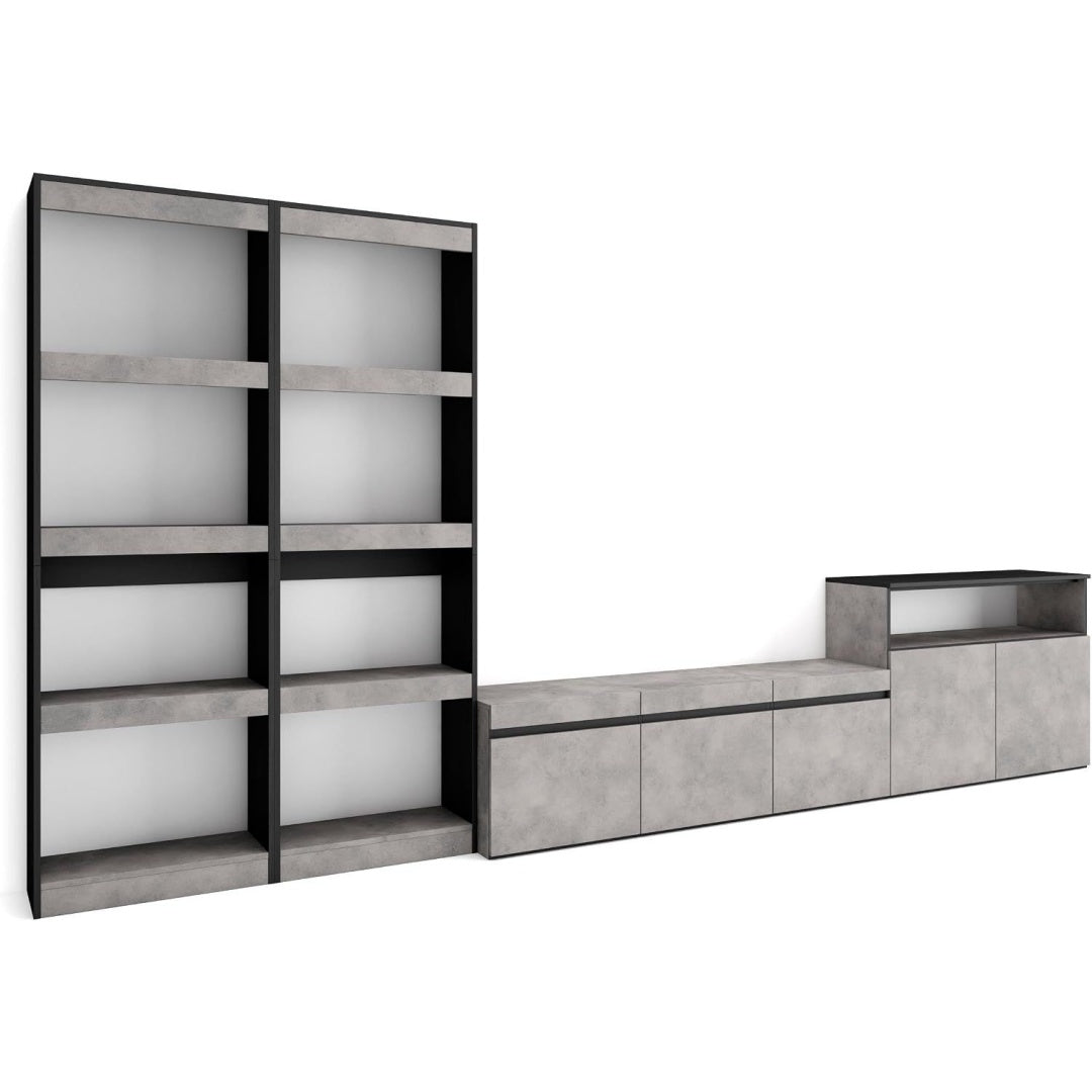 Une silhouette equilibree pour ce buffet avec portes, avec etageres, teinte noir et bois naturel