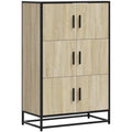 Pour un interieur harmonieux, buffet avec portes, aux accents metalliques en finition chene et bois naturel