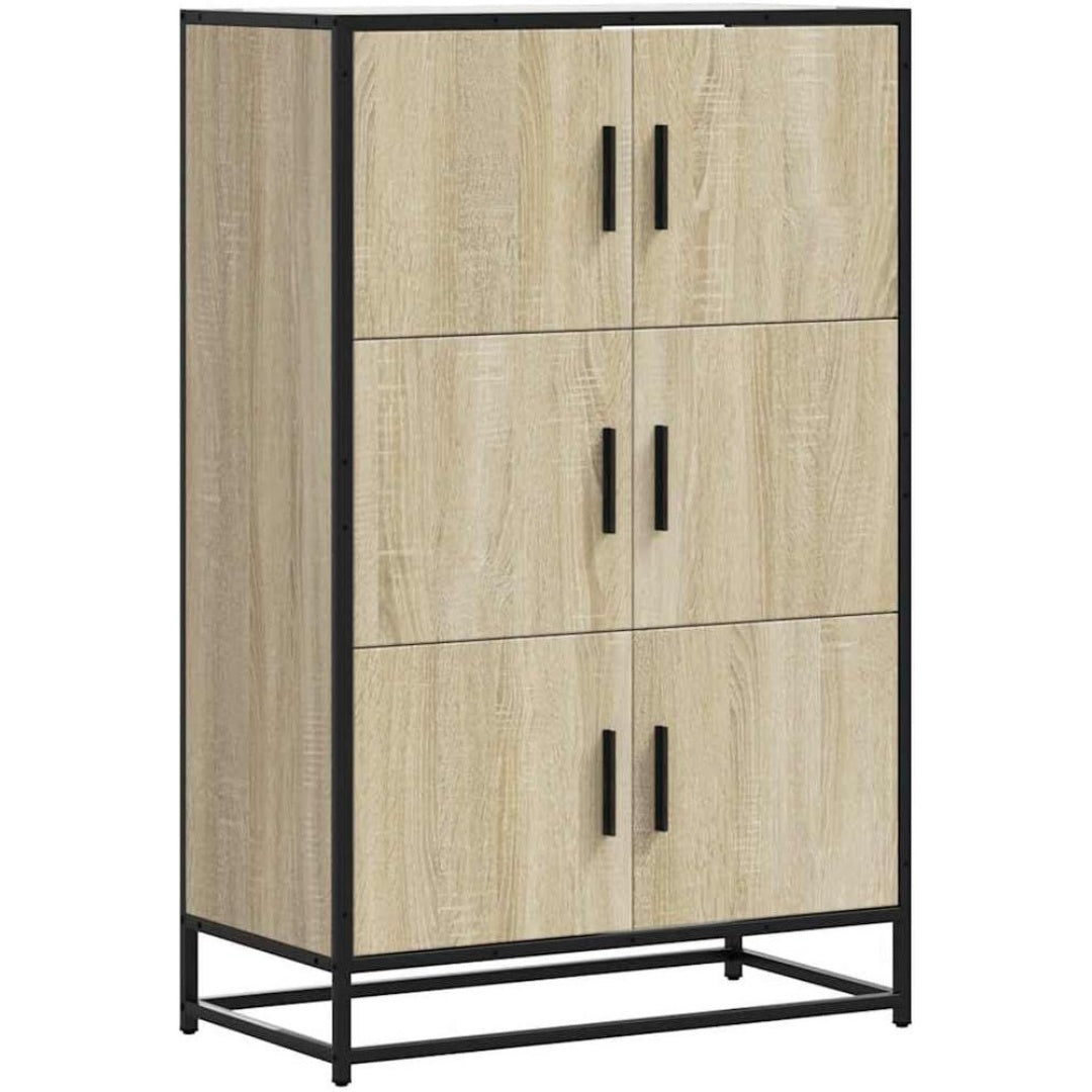 Pour un interieur harmonieux, buffet avec portes, aux accents metalliques en finition chene et bois naturel