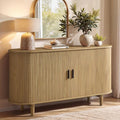 Une touche de caractere, buffet avec portes, avec etageres dans un ton bois naturel et vert