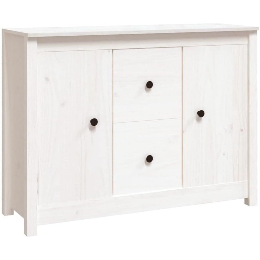 Un espace mieux organise grace a ce buffet avec tiroirs, avec portes, finition blanc et naturel