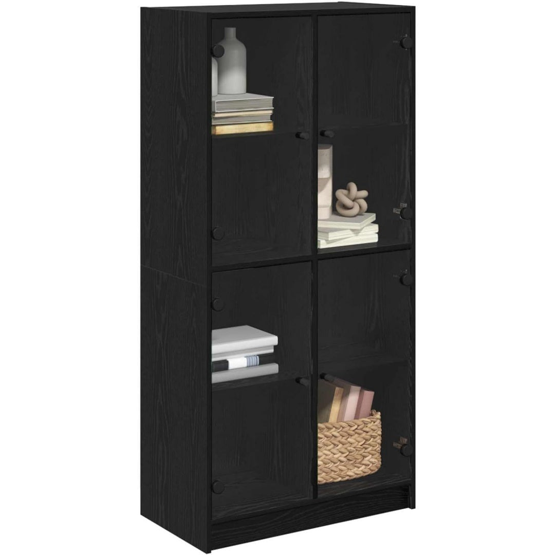 Une touche de caractere, buffet avec portes, avec etageres dans un ton noir et chene