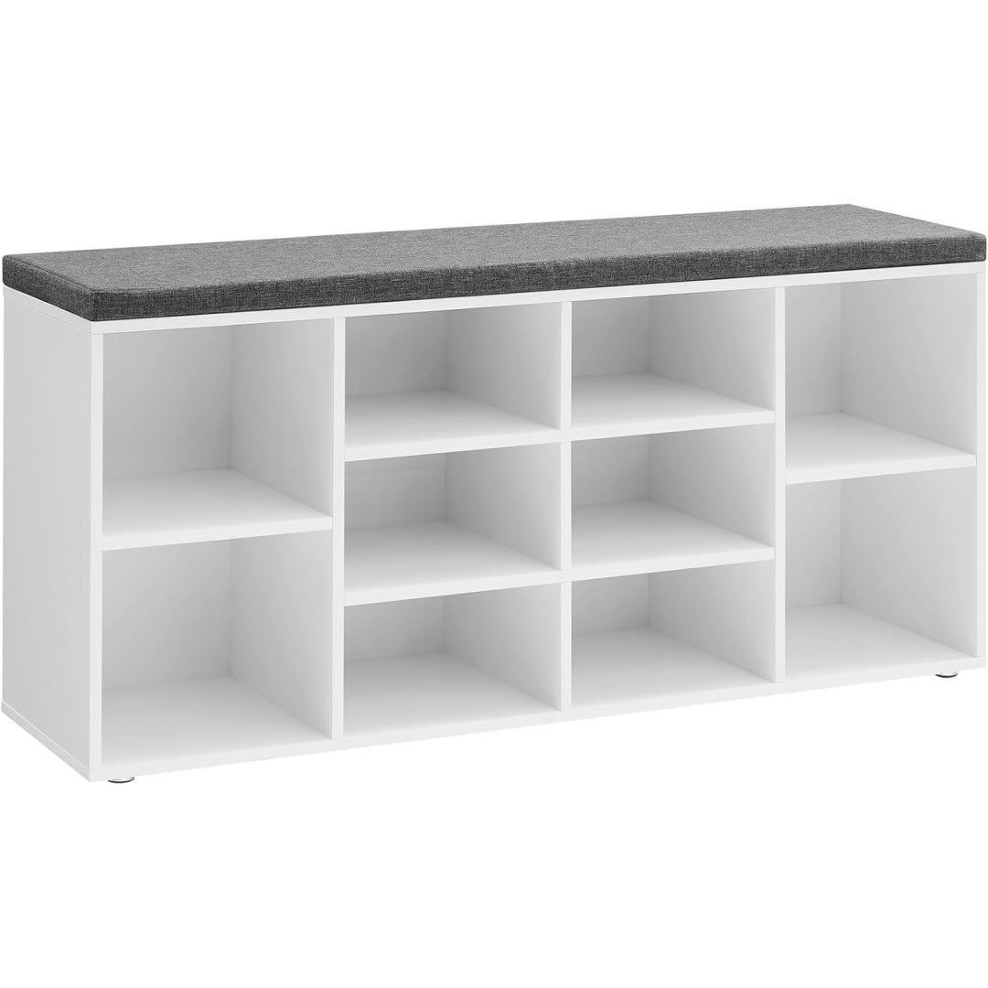 Un espace mieux organise grace a ce bibliotheque avec portes, avec etageres, finition blanc et gris
