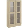 Une touche de caractere, armoire avec elements vitres, a l'aspect bois dans un ton chene et bois naturel