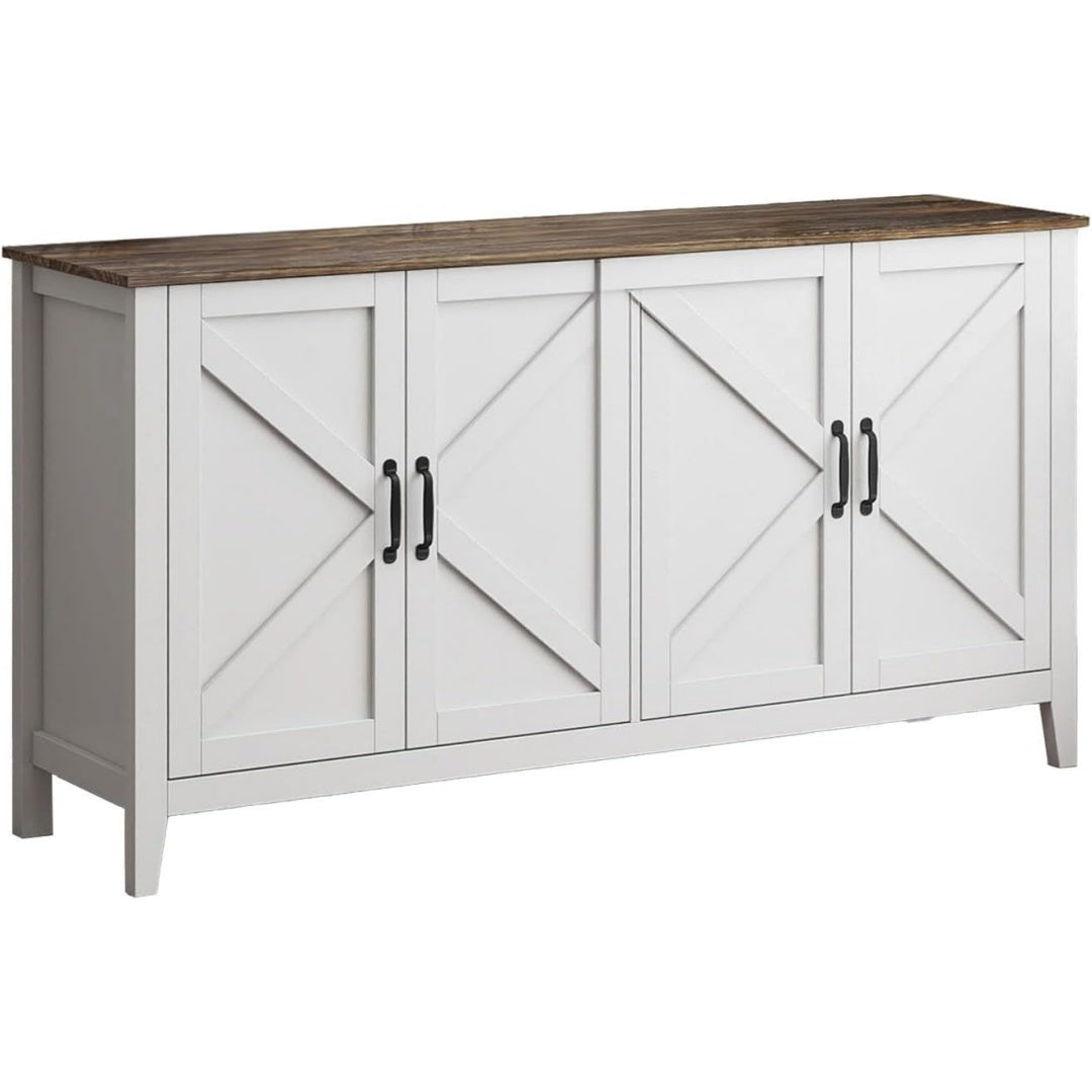 Un espace mieux organise grace a ce buffet avec portes, aux accents metalliques, finition blanc et noir