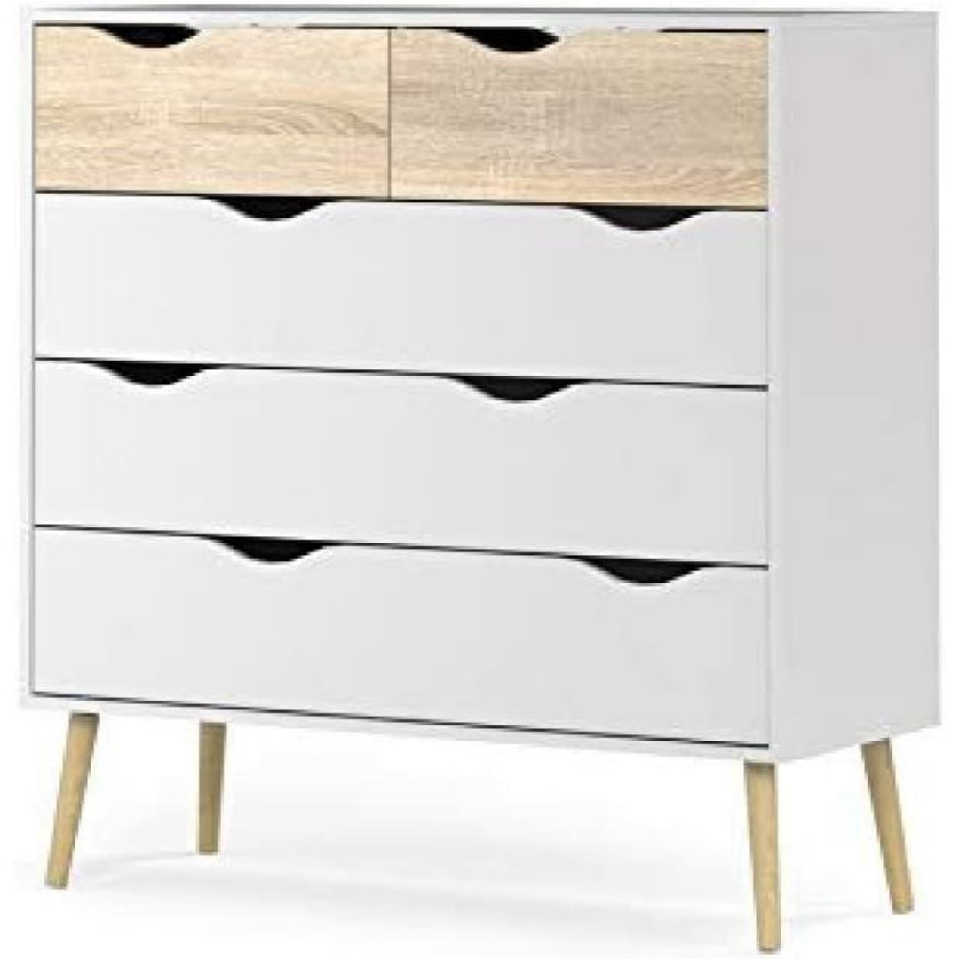 Pour un interieur harmonieux, commode avec tiroirs, aux accents metalliques en finition blanc et noir