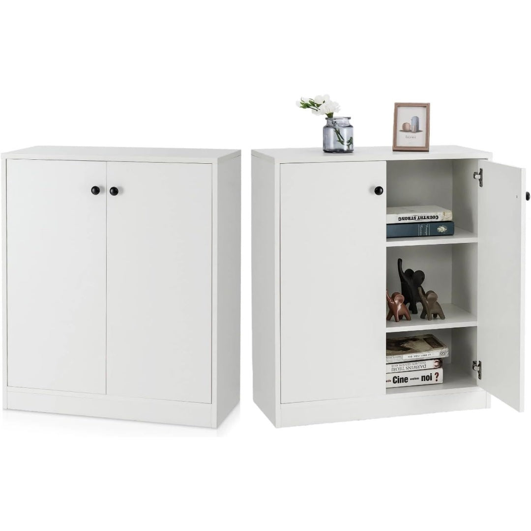 Un espace mieux organise grace a ce buffet avec portes, avec etageres, finition vert